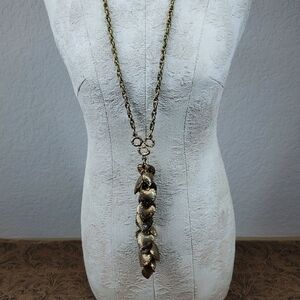 Vintage Multi Gold Tone Embossed Metal Hearts Chain Necklace